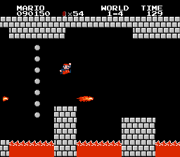 Mario dodging fire in 1-4